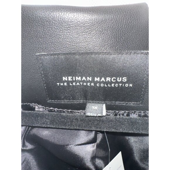 Neiman Marcus Black Leather Zip-Up Coat Leopard Print Hem Womens Outerwear 1X - Picture 8 of 9